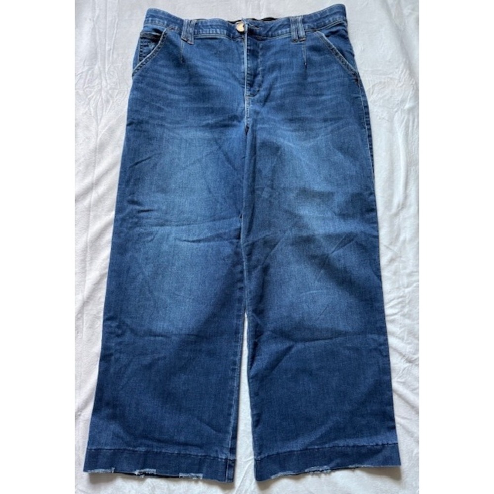 Democracy Ab Solution Wide Leg Jeans Medium Wash Raw Hem Blue Denim Womens 12 - Picture 2 of 6